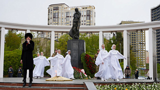 Торжественный митинг-возложение, посвящённый Дню Победы, прошёл сегодня в Пушкино на мемориале «Скорбящая мать»